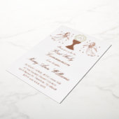 First Communion catholic girl rose gold angels Folie Uitnodiging (Gedraaid)