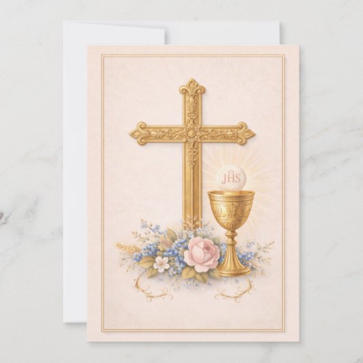 First Communion Chalice Host  Floral  Kaart (Achterkant)