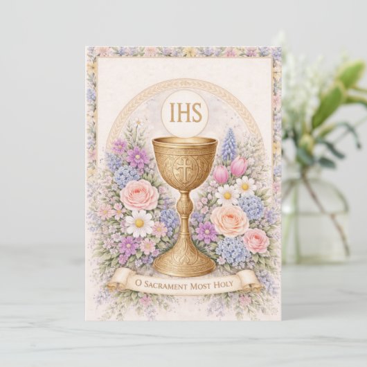 First Communion Chalice Host Floral  Kaart (Staand voorkant)