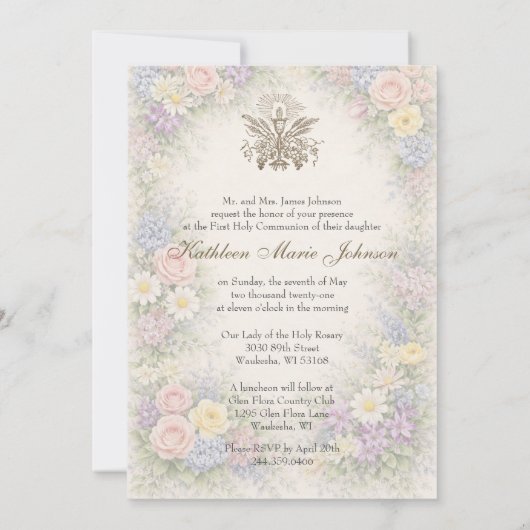 First Communion Chalice Host Floral  Kaart (Achterkant)