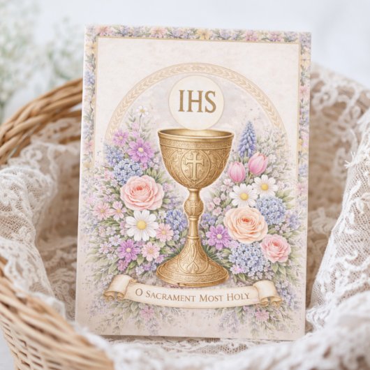 First Communion Chalice Host Floral  Kaart