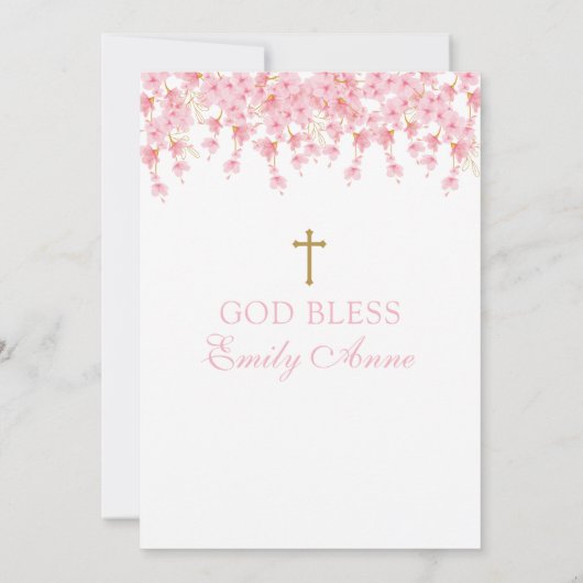 First Communion Cherry Blossom floral Invitation  Kaart (Achterkant)