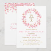 First Communion Cherry Blossom floral Invitation  Kaart (Voorkant / Achterkant)