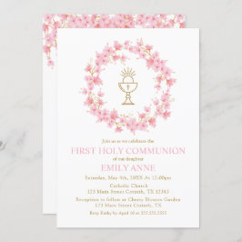 First Communion Cherry Blossom floral Invitation  Kaart