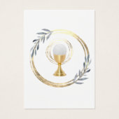 First Communion dusty blue leaves remembrance card Visitekaartje (Voorkant)