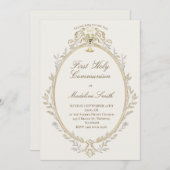 first communion elegant beige frame kaart (Voorkant / Achterkant)