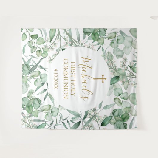 First Communion Eucalyptus greenery backdrop Wandkleed (Voorkant (horizontaal))