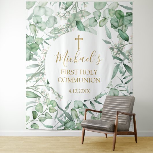 First Communion Eucalyptus greenery backdrop Wandkleed (In situ)