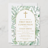 First Communion Eucalyptus leaves Invitation Kaart (Voorkant)