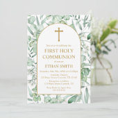 First Communion Eucalyptus leaves Invitation Kaart (Staand voorkant)