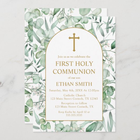 First Communion Eucalyptus leaves Invitation Kaart (Voorkant / Achterkant)