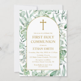 First Communion Eucalyptus leaves Invitation Kaart