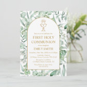 First Communion Eucalyptus leaves Invitation Kaart (Staand voorkant)