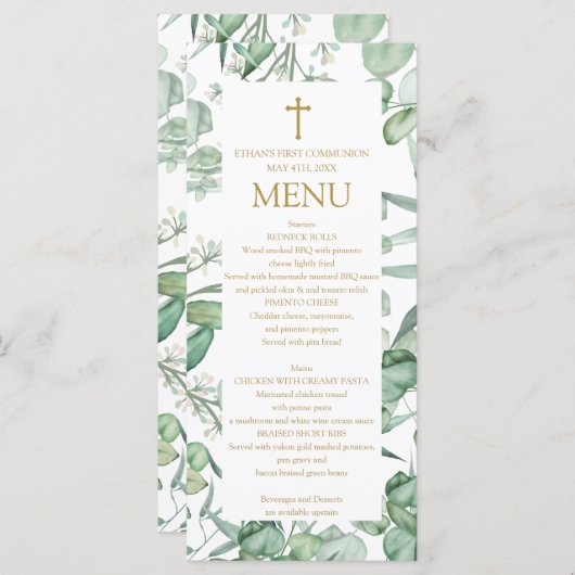 First Communion Eucalyptus leaves Menu  (Voorkant / Achterkant)