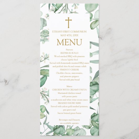 First Communion Eucalyptus leaves Menu  (Voorkant)