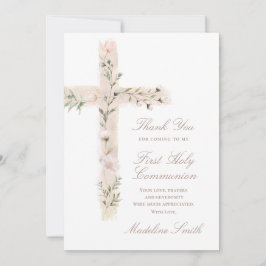 First Communion floral cross thank you Kaart
