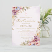First Communion Floral Orchids Invitation Kaart (Staand voorkant)