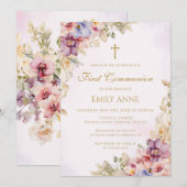 First Communion Floral Orchids Invitation Kaart (Voorkant / Achterkant)