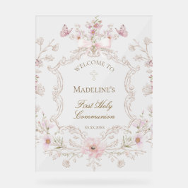First Communion floral welcome Acryl Bord