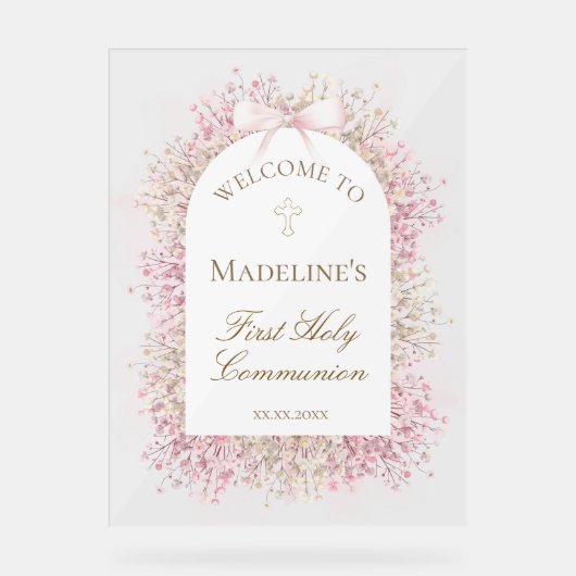 First Communion floral welcome Acryl Bord (Voorkant)