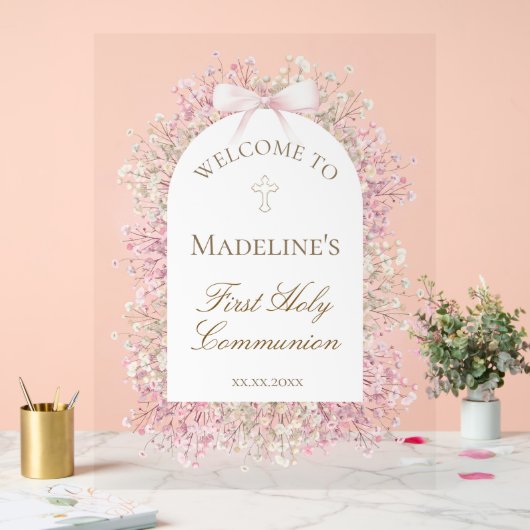 First Communion floral welcome Acryl Bord (Huwelijk)
