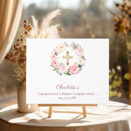 First Communion floral wreath pink girl Gastenboek