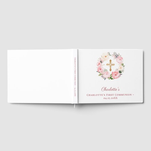 First Communion floral wreath pink girl Gastenboek (Volledig)