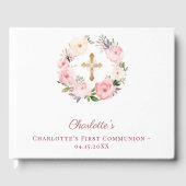 First Communion floral wreath pink girl Gastenboek (Voorkant)