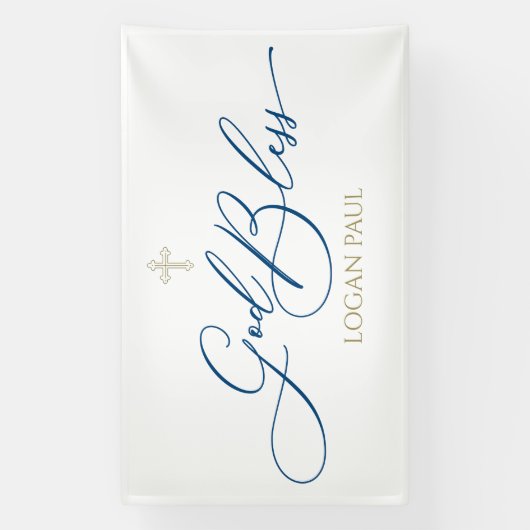 First Communion God Bless Blue banner backdrop (Verticaal)