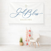 First Communion God Bless Blue banner backdrop (Insitu)