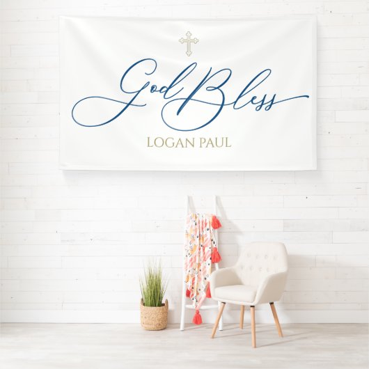 First Communion God Bless Blue banner backdrop  (Insitu)