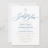 First Communion God Bless Blue Invitation Kaart (Voorkant)