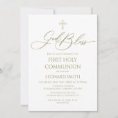 First Communion God Bless gold Invitation Kaart (Voorkant)
