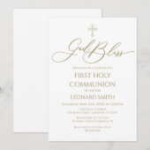 First Communion God Bless gold Invitation Kaart (Voorkant / Achterkant)