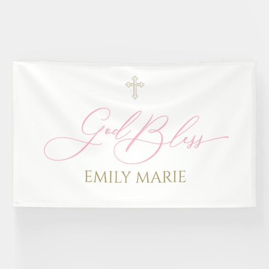 First Communion God Bless Pink banner backdrop (Horizontaal)