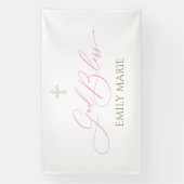 First Communion God Bless Pink banner backdrop (Verticaal)