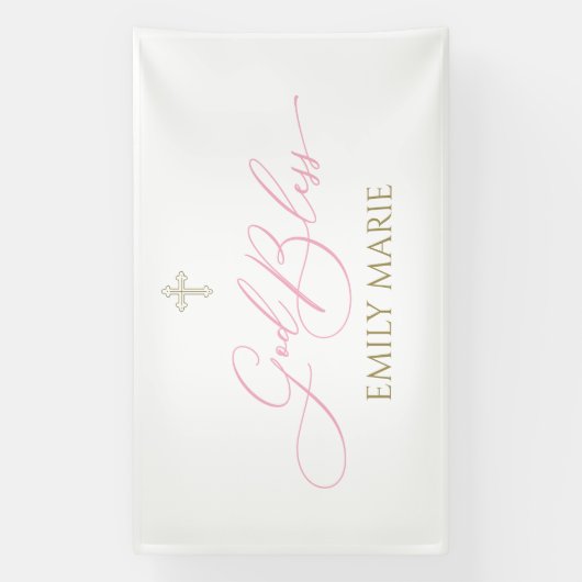 First Communion God Bless Pink  banner backdrop  (Verticaal)