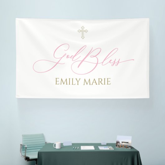 First Communion God Bless Pink banner backdrop (Beurs)