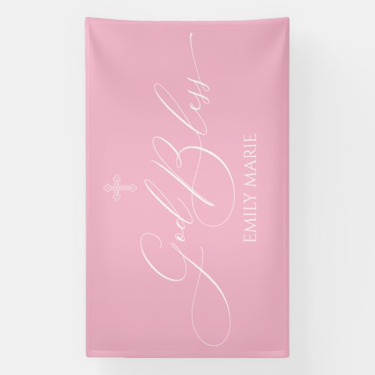 First Communion God Bless Pink banner backdrop  (Verticaal)