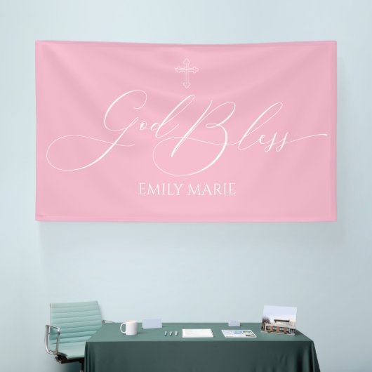 First Communion God Bless Pink banner backdrop  (Beurs)