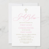 First Communion God Bless pink Invitation Kaart (Voorkant)