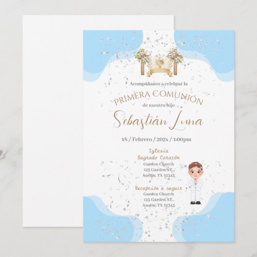 First Communion Invitation Boy Kaart (Voorkant / Achterkant)