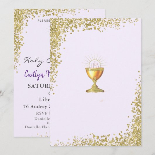 First Communion Invite Purple Kaart (Voorkant / Achterkant)