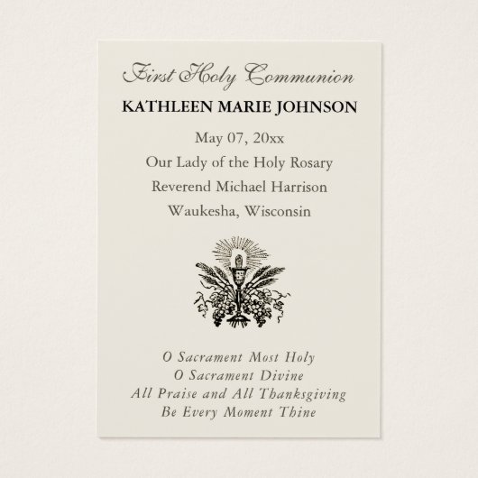 First  Communion Jesus Angels Floral  Visitekaartje (Achterkant)