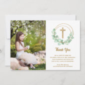 First Communion Photo Cross Eucalyptus Bedankkaart (Voorkant)