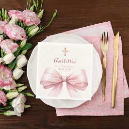 First Communion pink bow cream cross luncheon Servet