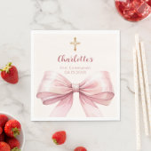 First Communion pink bow cream cross luncheon Servet (Insitu)