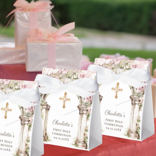 First Communion Pink Florals Arch Cross Bedankdoosjes