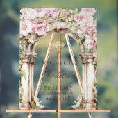 First Communion Pink Florals Arch Cross Welcome Acryl Bord (Neutraal)