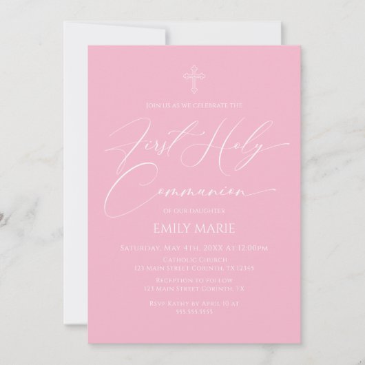 First Communion Pink Invitation Kaart (Voorkant)